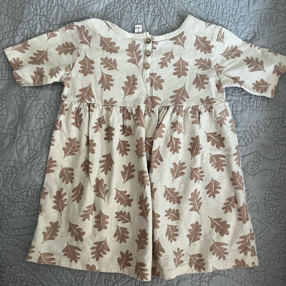 Rylee + Cru Cream and Brown Leaf Print Dress